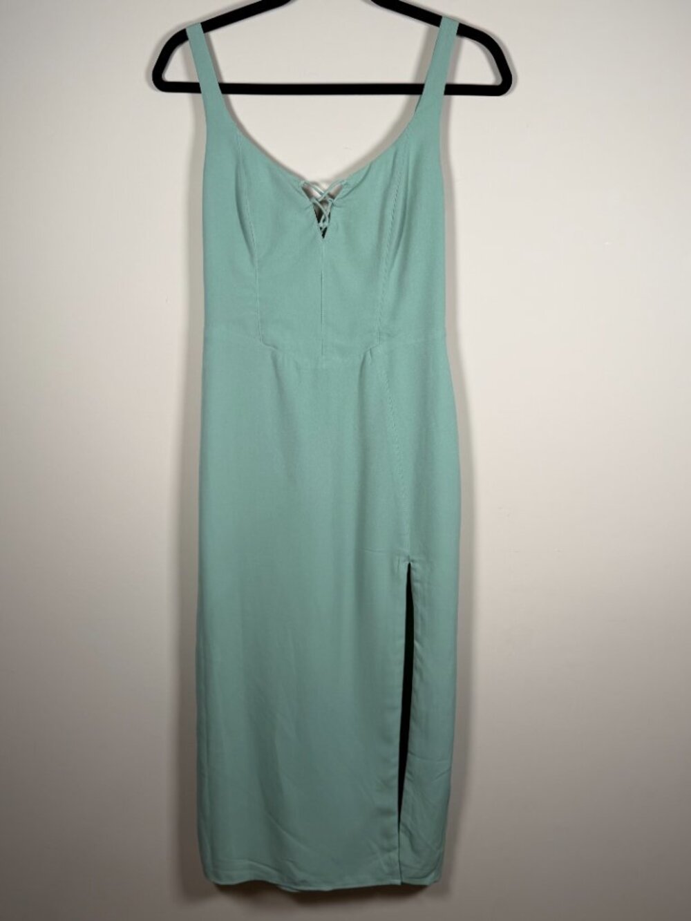 Abercrombie & Fitch Corset Lace Up Side Slit Midi Dress Sage Green sz Small